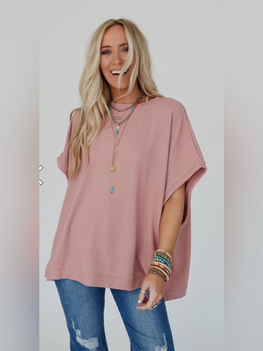 Three Bird Nest Moon Glow Texture Knit Top Dusty Rose Pink Medium NWT